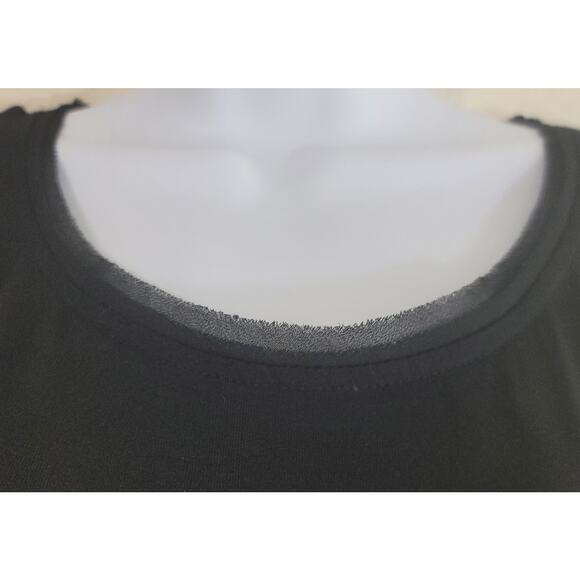 Rose & Olive Black Hi Low Shirt M Back Center Pleated Sheer Panel Frayed Collar - Picture 6 of 7